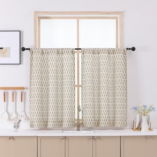 Short Kitchen Curtains 36 Inch Length - Light 30"W x 36"L (Pack of 2) Taupe