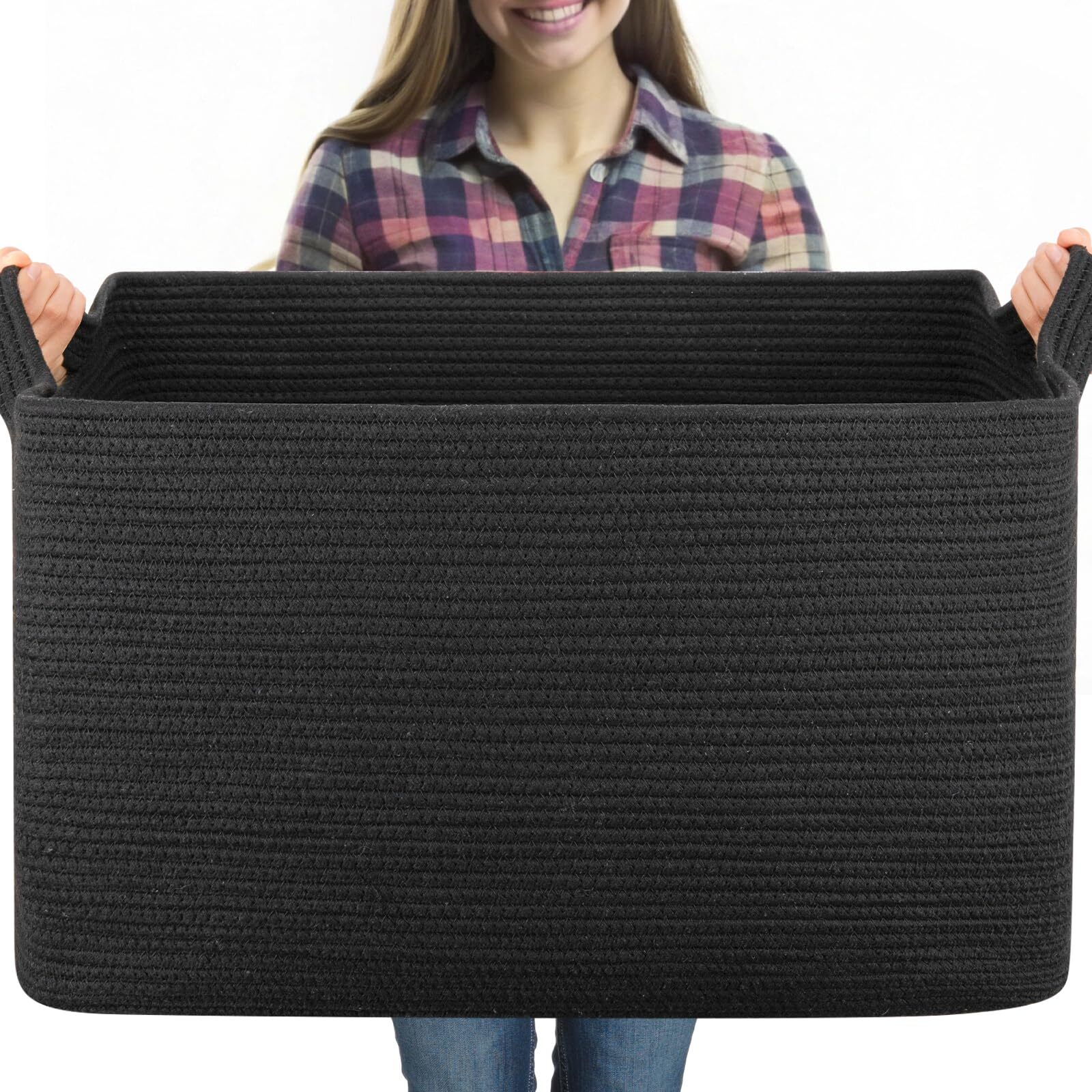 95l Extra Large Blanket Basket 24" X 16.9" X 14.2" Woven Storage Basket For Livi
