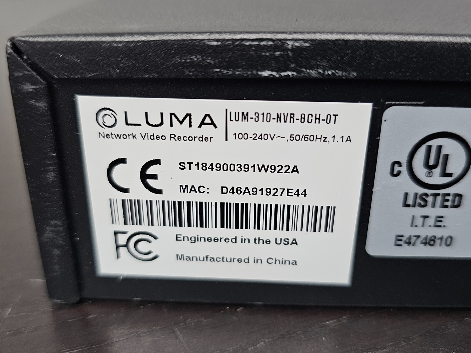 Luma Surveillance NVR (Camera DVR) LUM-310-NVR-4CH-0T
