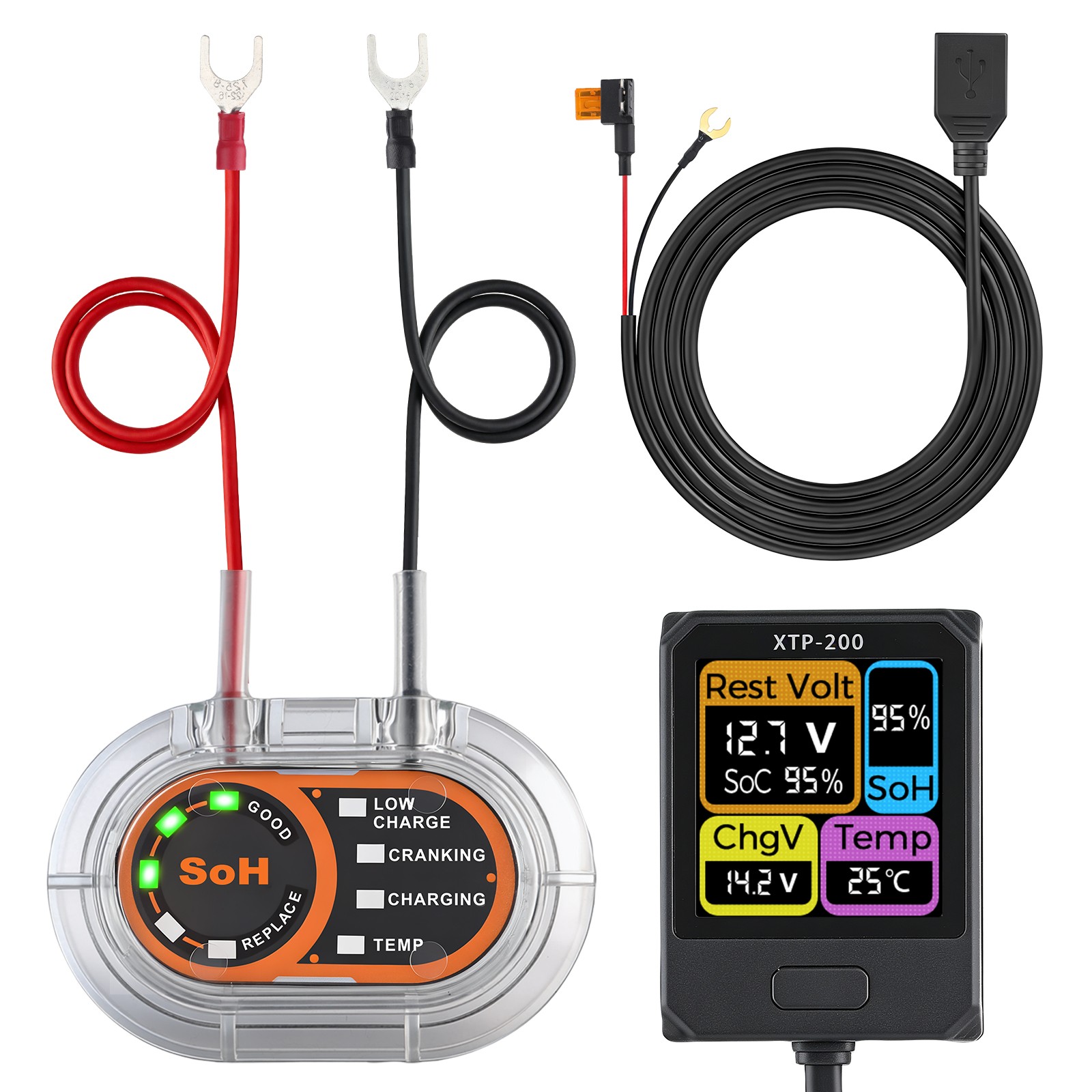 12V Battery Monitor Tester Temperature Monitoring Voltage Cranking/Charging Test