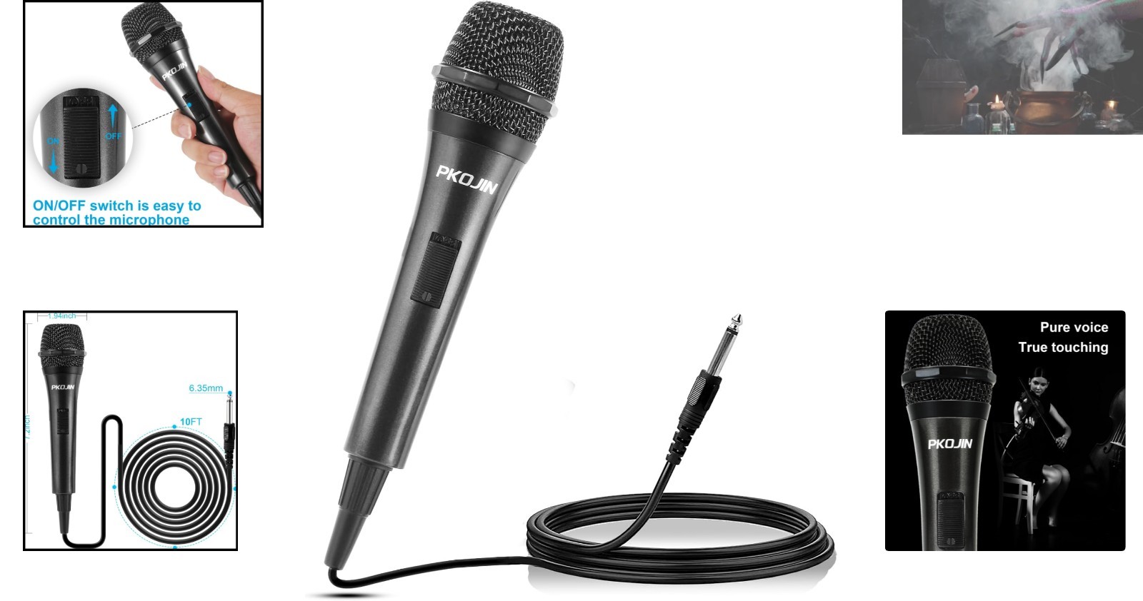 Dynamic Karaoke Microphone - Handheld Wired Mic with 10ft Cable & ON/OFF Switch