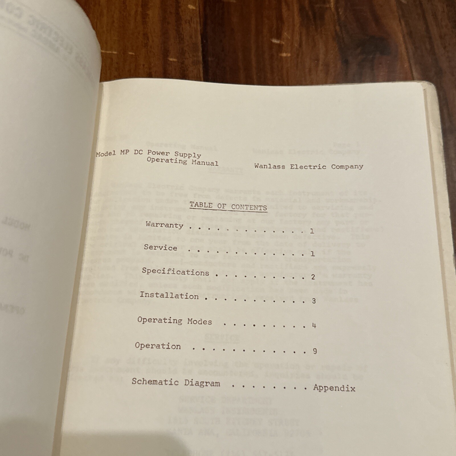 Wanlass Instruments Model MP-40 DC Power Supply Operating Manual