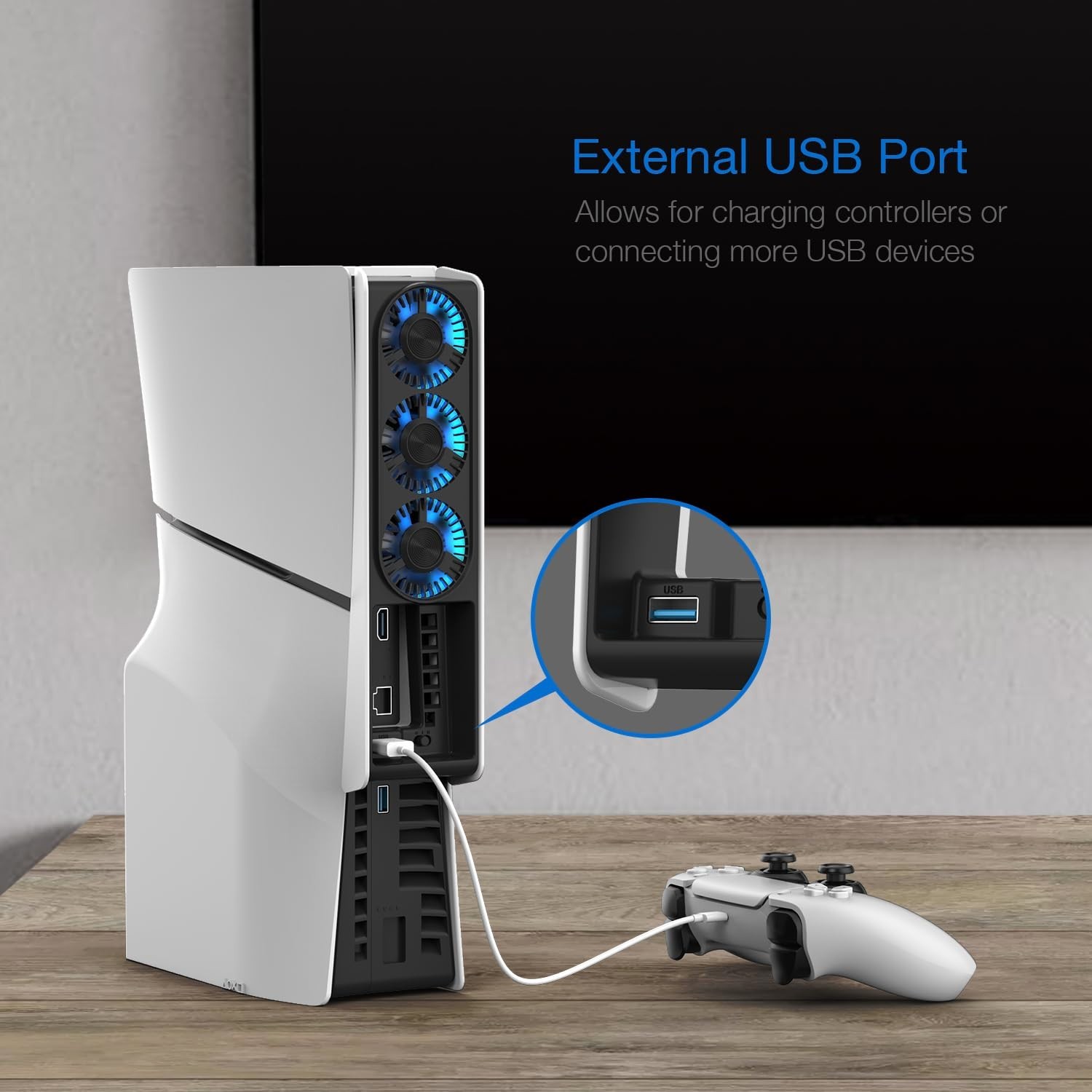 PS5 Slim Cooling Fan with LED Light - Quiet, Automatic Temperature Control