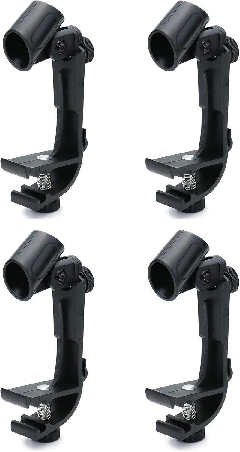 4-Pack Adjustable Drum Microphone Rim Mount Clips Snare Tom Mic Holder Black Set