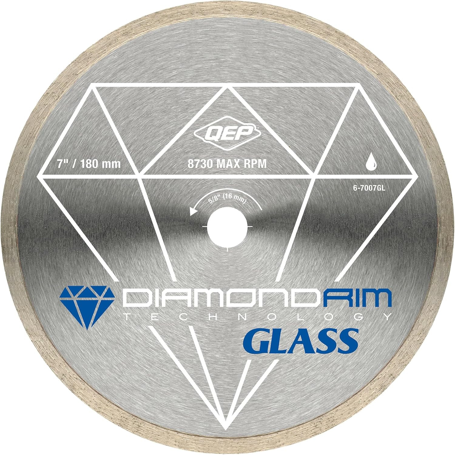 6-7007GL 7-Inch Continuous Rim Glass Tile Diamond Blade, 7Mm Rim Height, 5/8-Inc