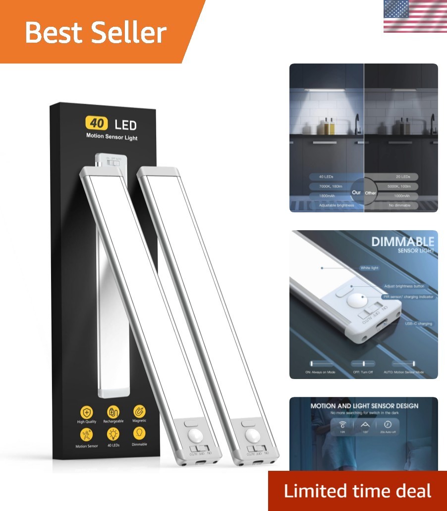 10inch Under Cabinet Lighting, 2 Pack Rechargeable Motion Sensor Light Indoor...