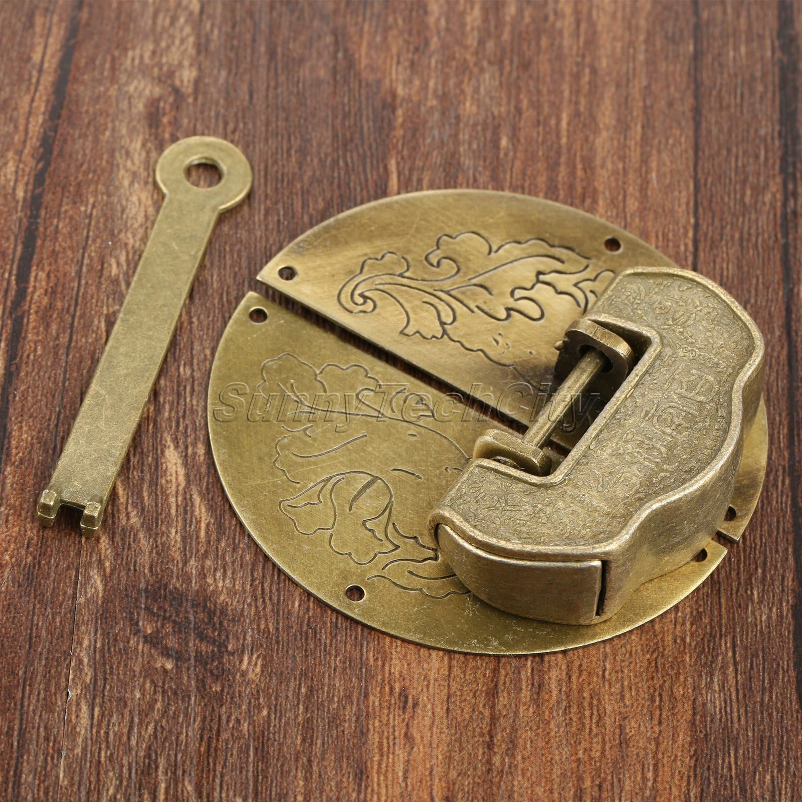 Vintage Cabinet Latches Padlock Box Closet Drawer Lock Clasp Hasp Set Hardware
