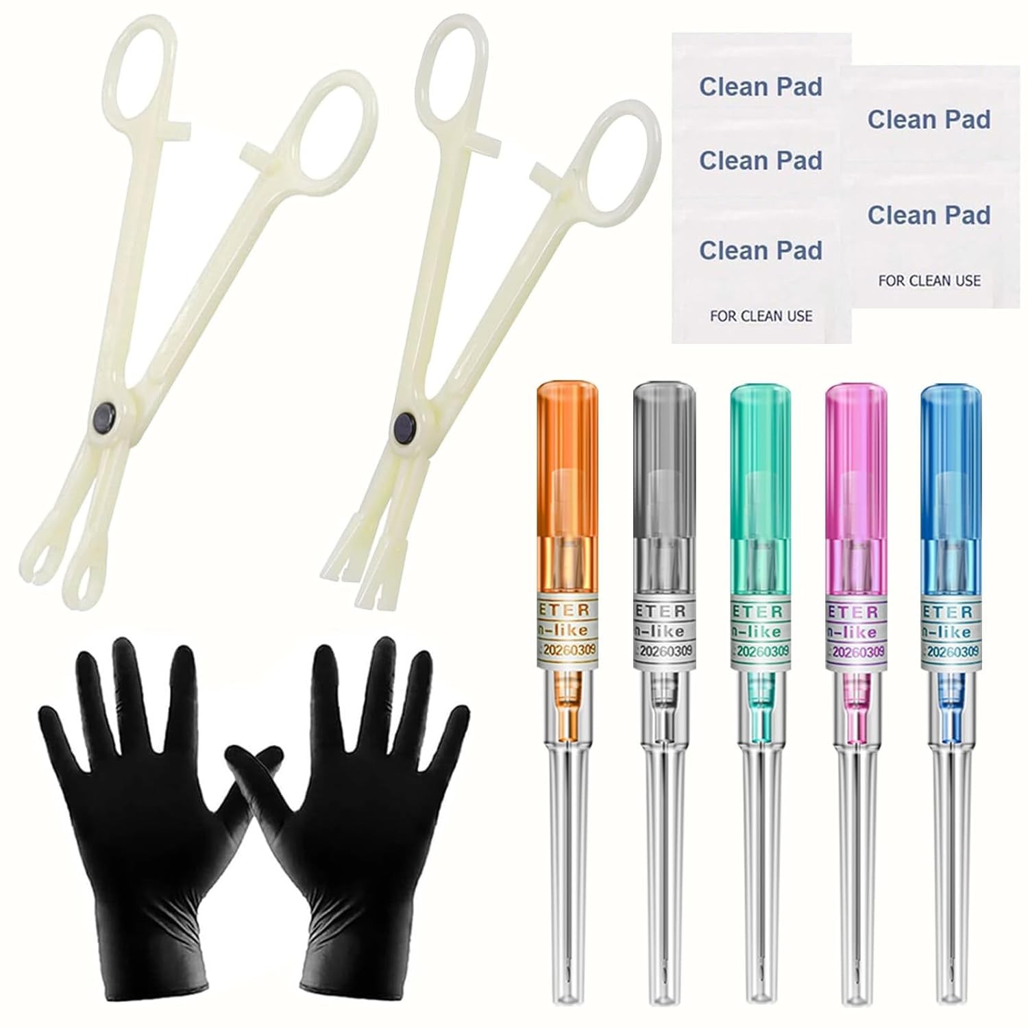 Piercing Kit - 14PCS Includeds 5PCS Mixed 14G Red, Grey, Green, Pink, Blue