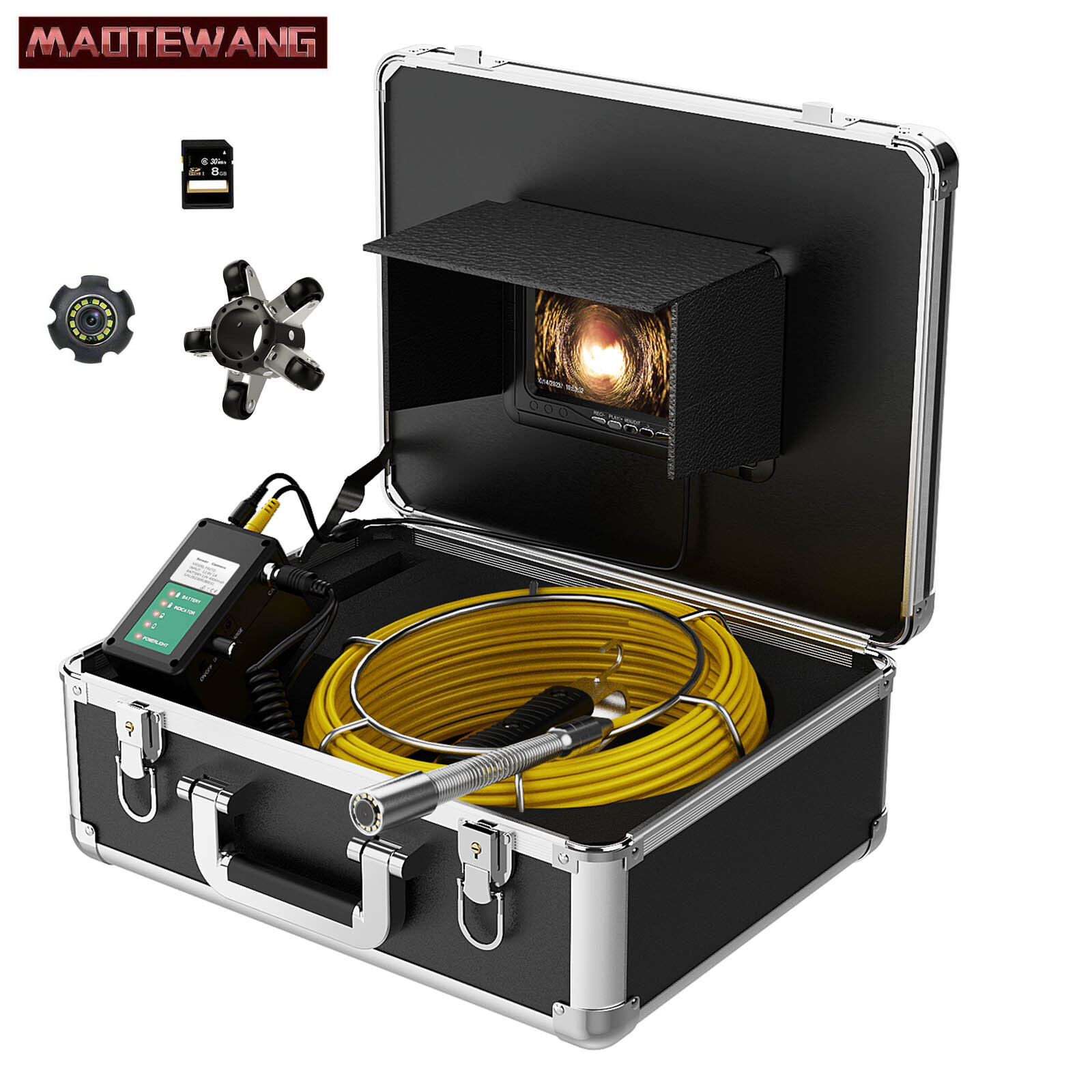 50M Sewer Pipe Inspection Camera with 512Hz Self-leveling 7"Monitor Video Camera