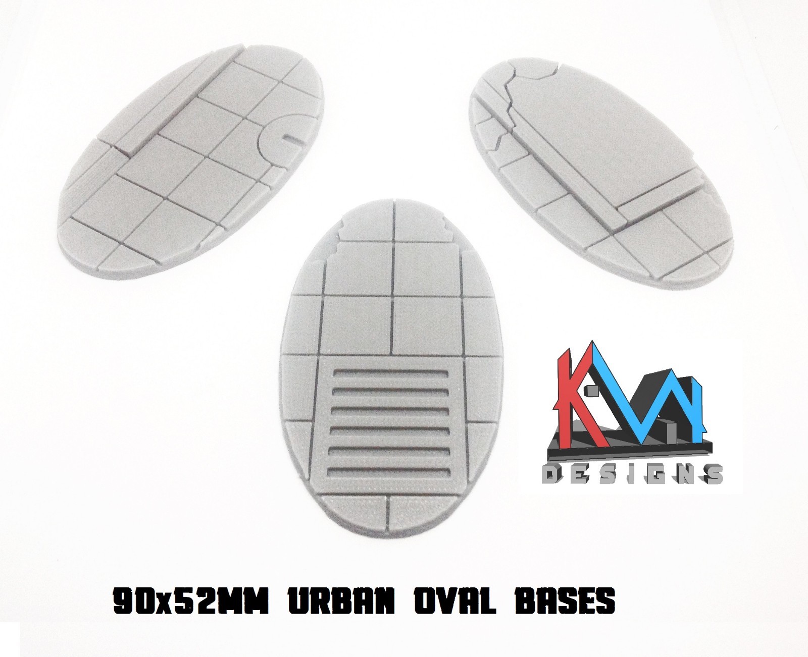 3D Printed - 90x52mm Urban City Street Oval Bases - Set of 3 Bases
