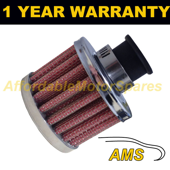 22MM AIR OIL CRANK CASE BREATHER FILTER MOTORCYCLE QUAD CAR RED & CHROME ROUND
