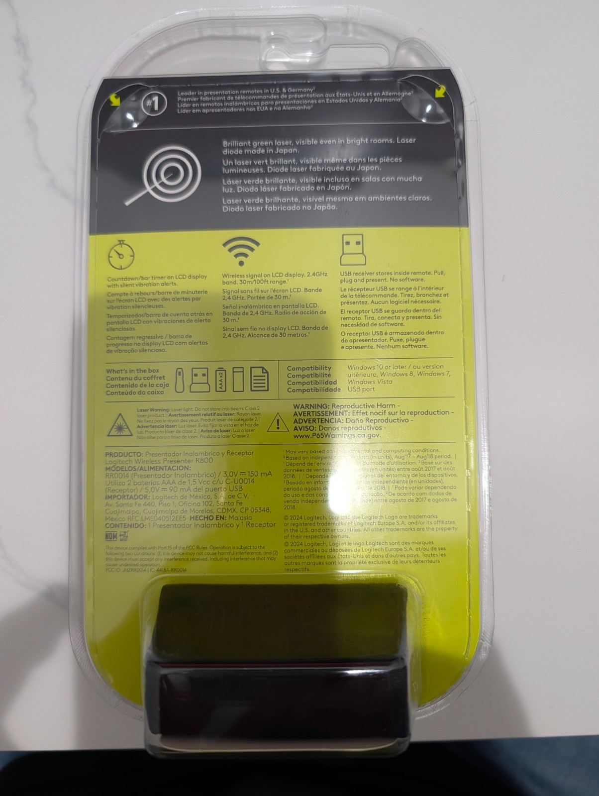 Logitech R800 Laser Presentation Remote Black with green laser, timer, USB