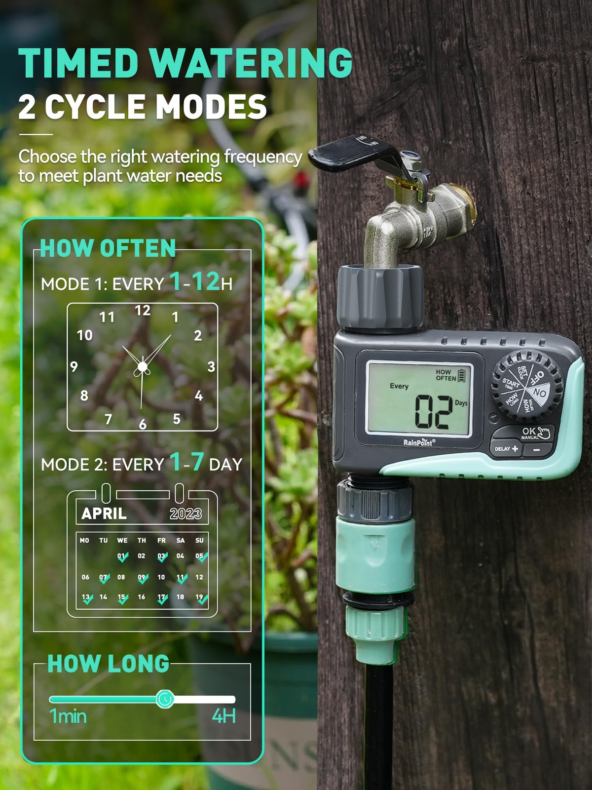 New RAINPOINT Sprinkler Timer, Programmable Water Timer for Garden Hose, Outdoor