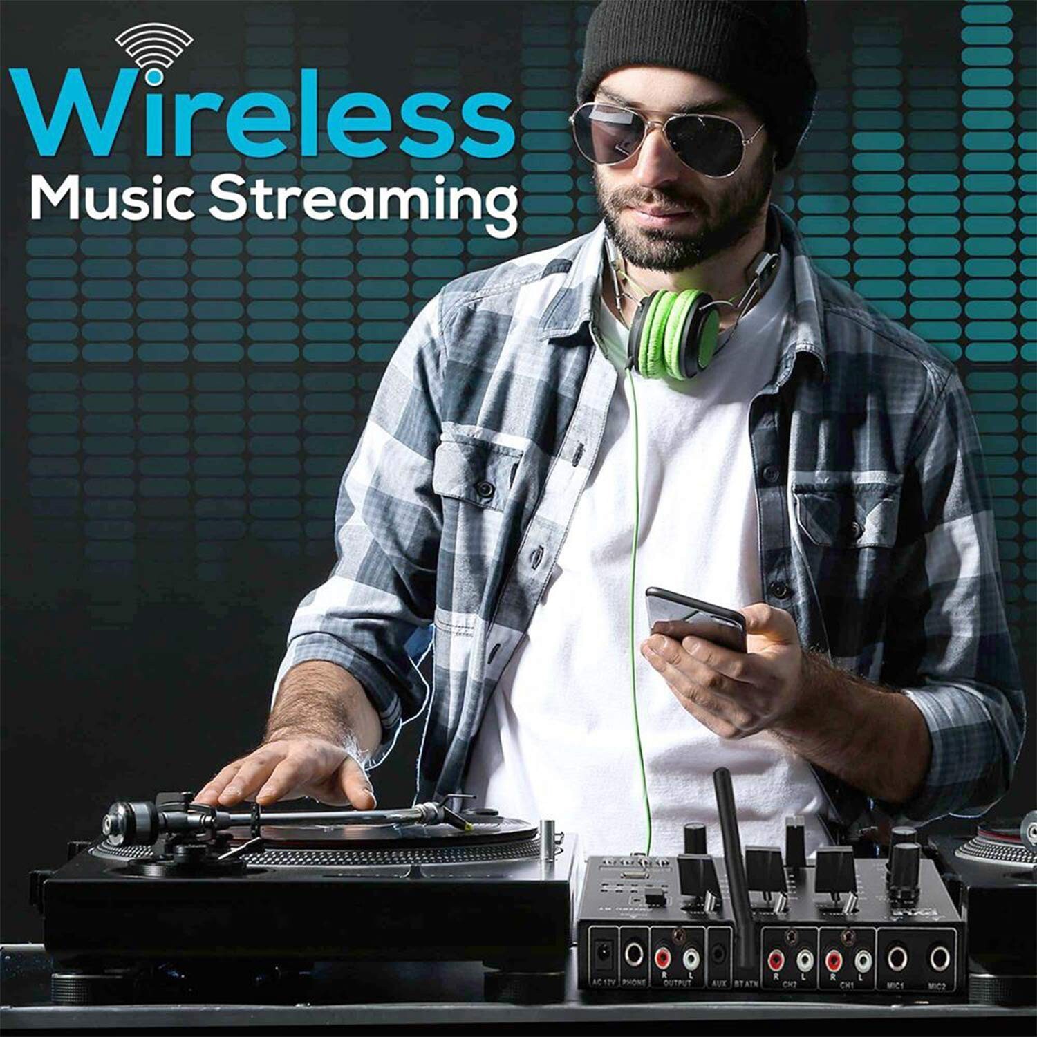 Pyle Wireless DJ Audio Mixer - 3 Channel Bluetooth Compatible DJ Controller S...
