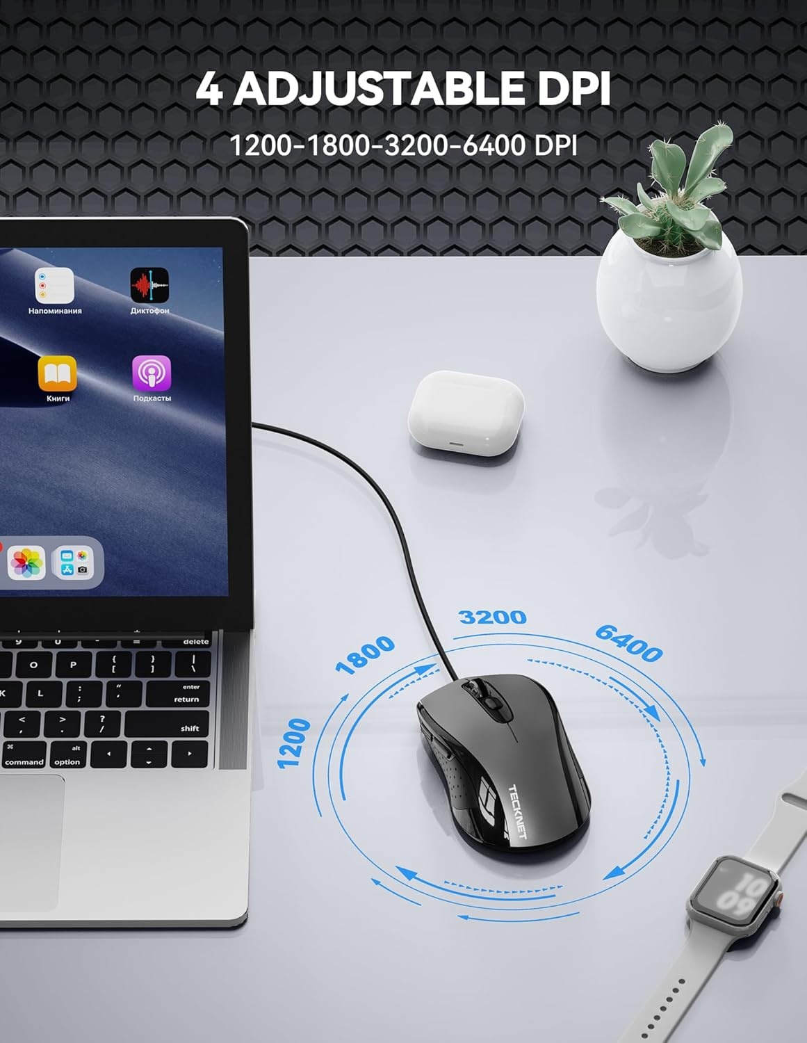 USB-A Wired Mouse for Laptop and Computer with 6-Button 5FT