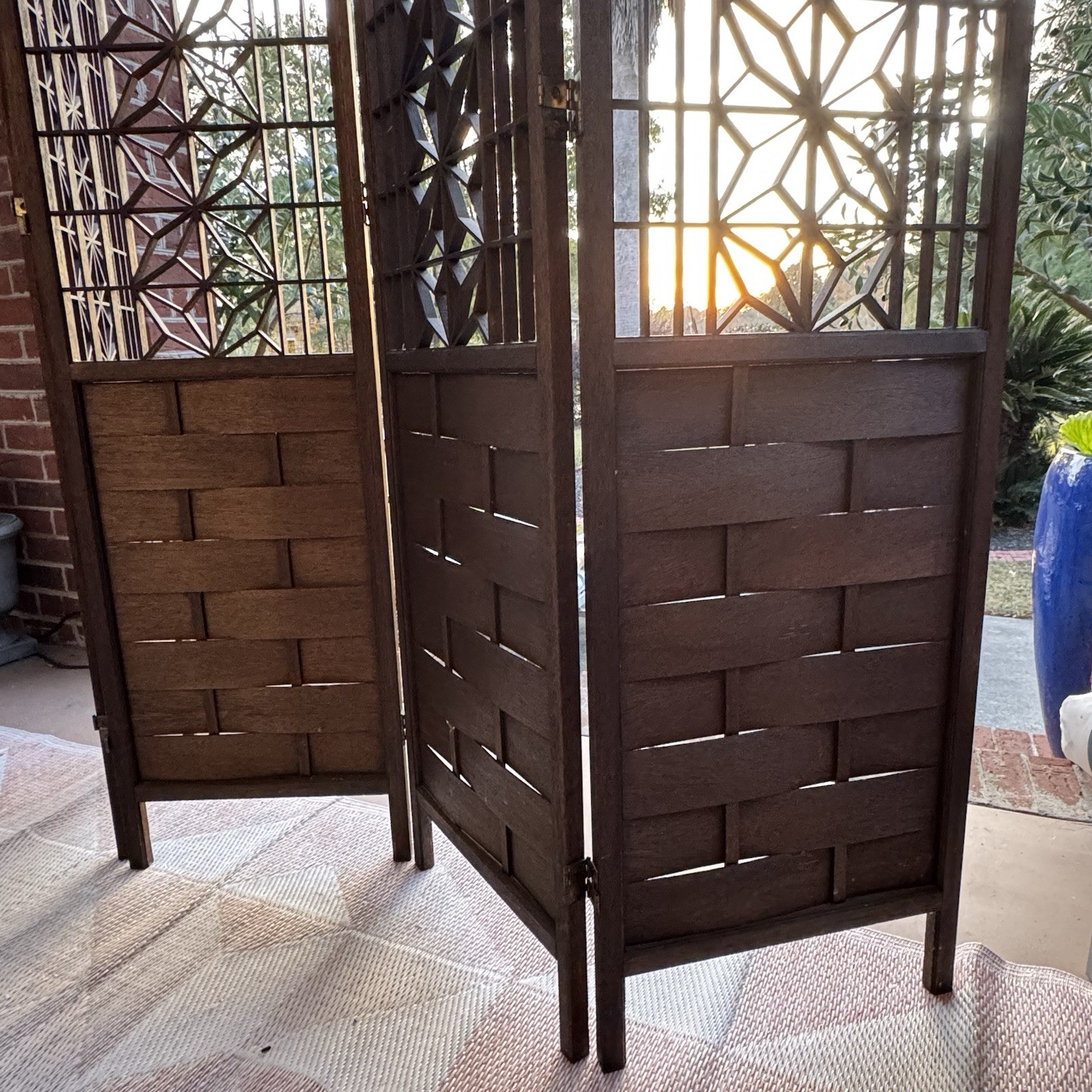 Japanese Mid Century Teak Shoji 4 Panel Folding Room Divider Screen 1960s