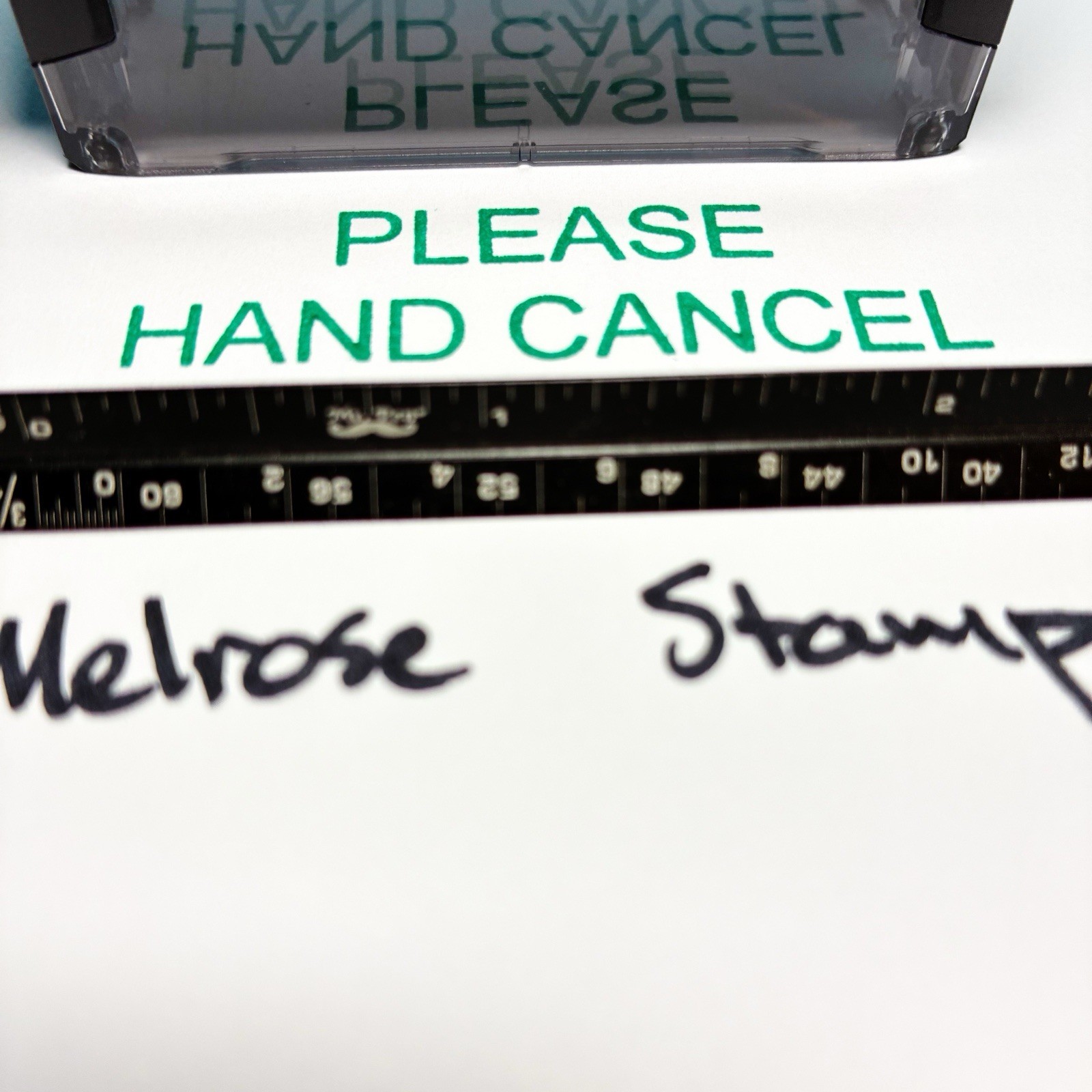 Please Hand Cancel Rubber Stamp Green Ink Self Inking Ideal 4913