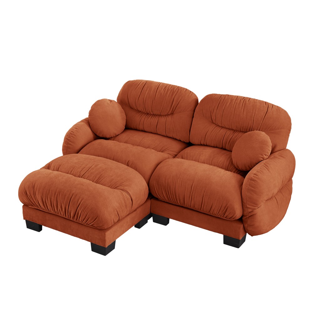Orange L-Shape Sectional Sofa w/ Ottoman & Throw Pillows, Modular Chenille Couch