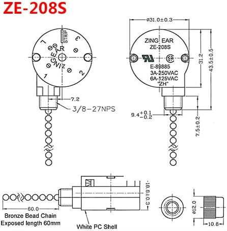 Bronze Ceiling Fan Switch 3 Speed Pull Chain Compatible With Hunter Hampton Bay