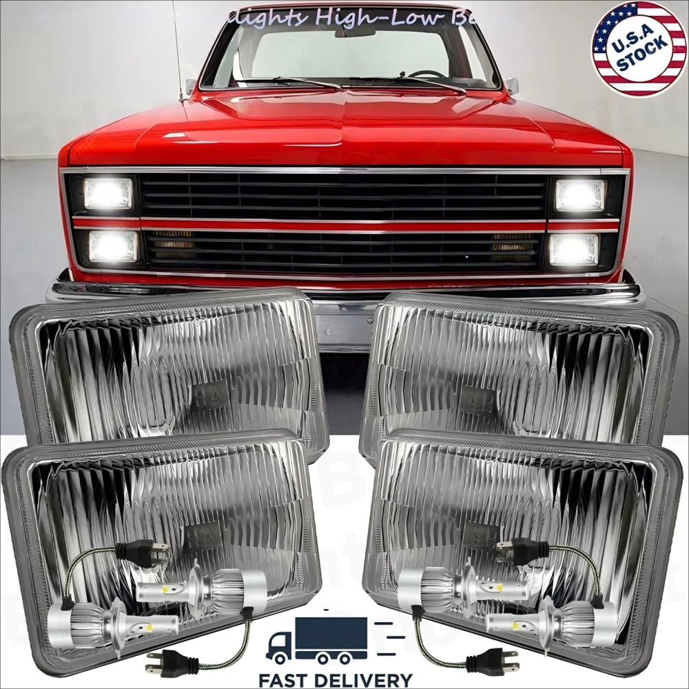 4PCS 4x6"GLASS LED Headlight DOT Hi/Lo Beam Fit Chevy C10 Pickup truck 1980-1986