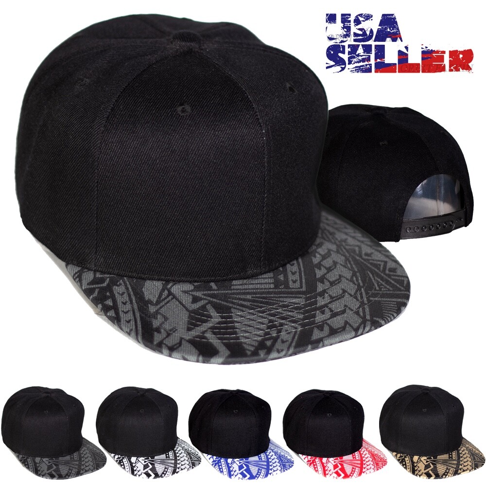 Hawaiian Kakau Tattoo Snapback Flat Bill Adjustable Baseball Cap Mens Blank Hat