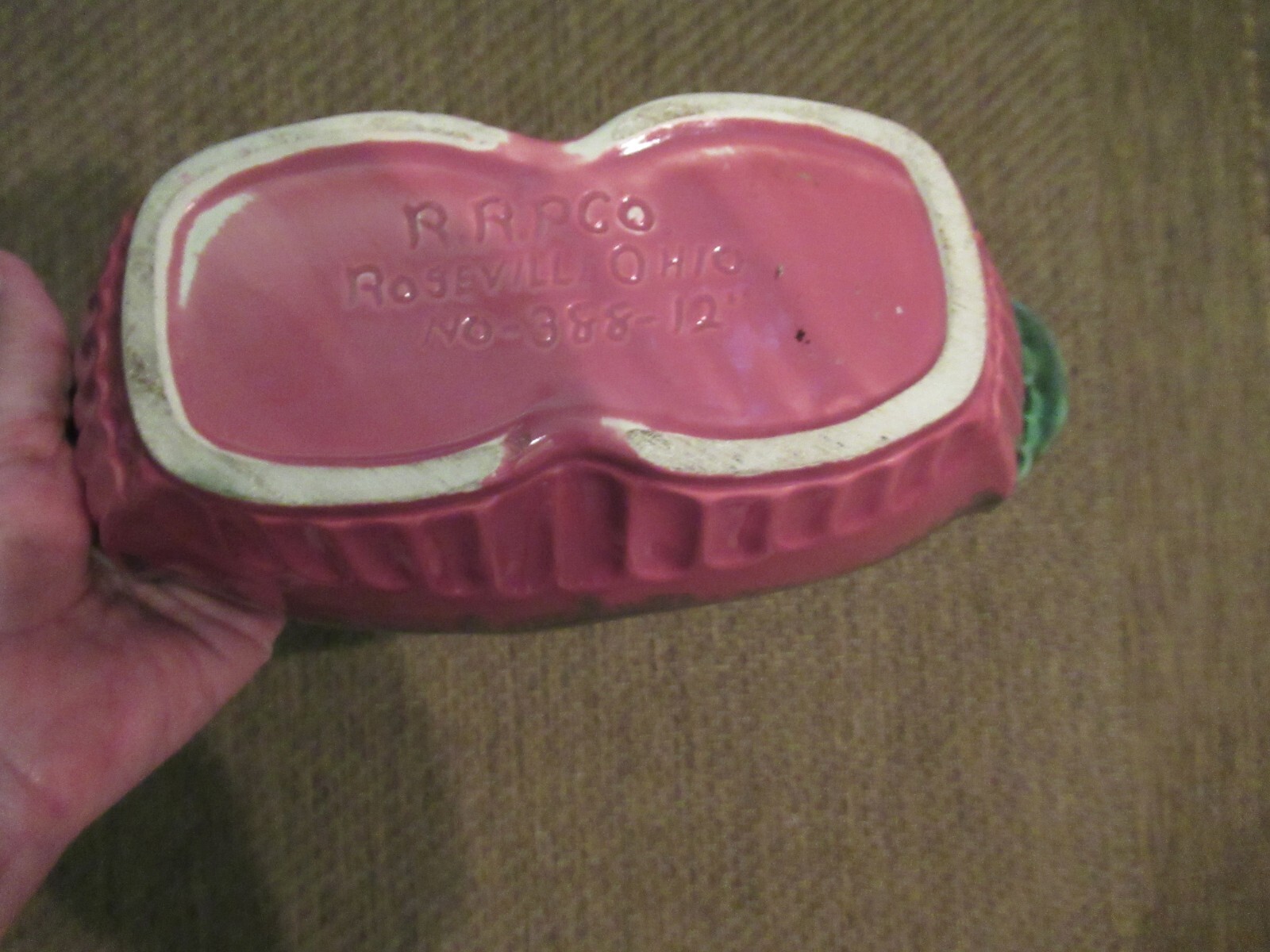 Vintage RRPCO Roseville 388-12 Rectangle Pink Green Dripping Glaze Planter