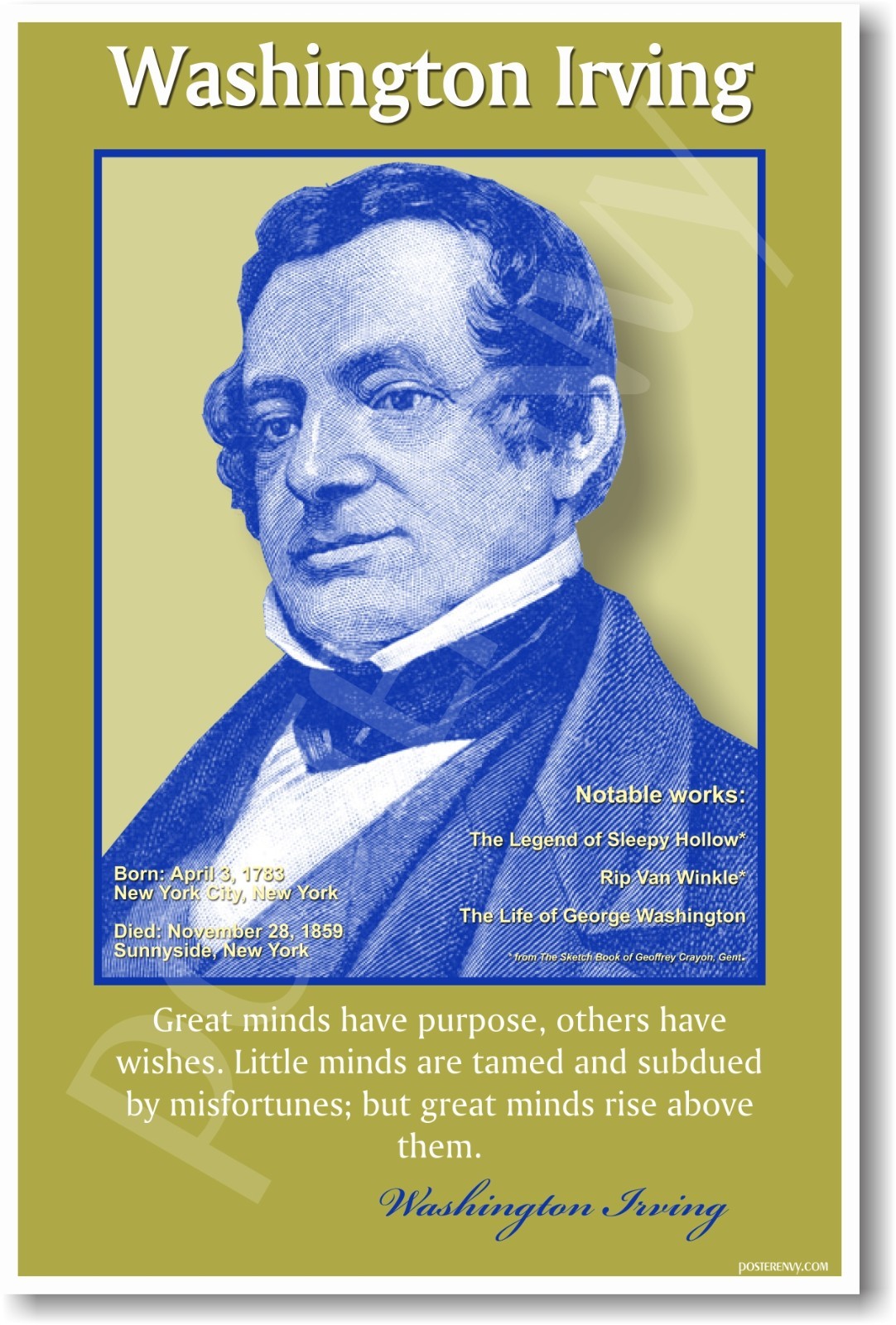 American Author - Washington Irving - NEW Literature Classroom School POSTER