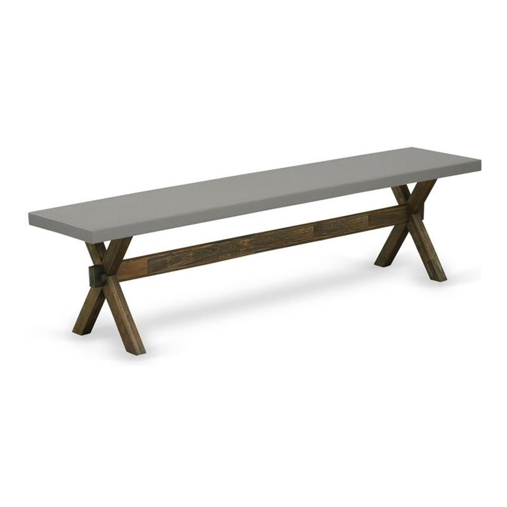 Pemberly Row X-Style 15x72" Wood Dining Bench in Jacobean/Cement Gray