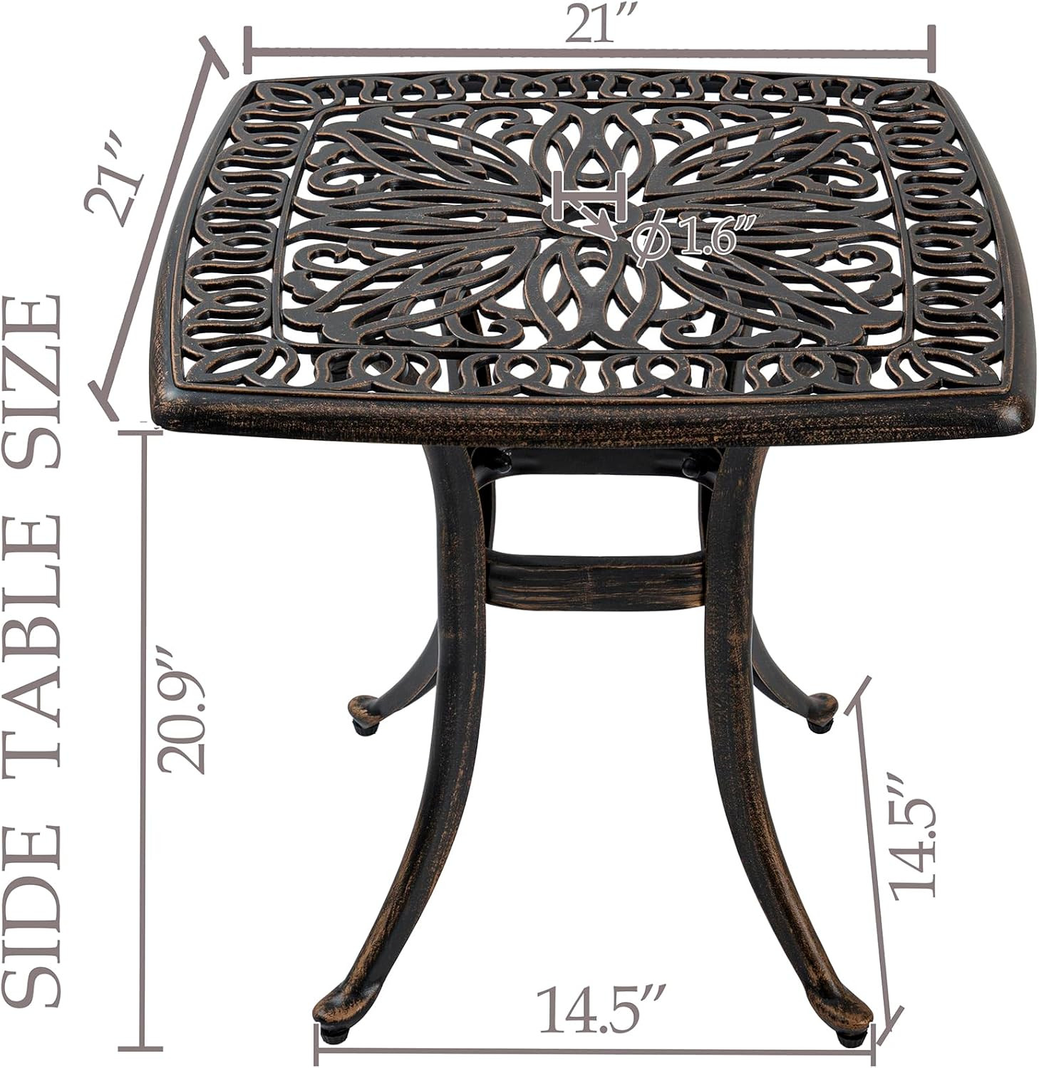 Stylish Bronze Aluminum Side Table - Weather Resistant & Low Maintenance