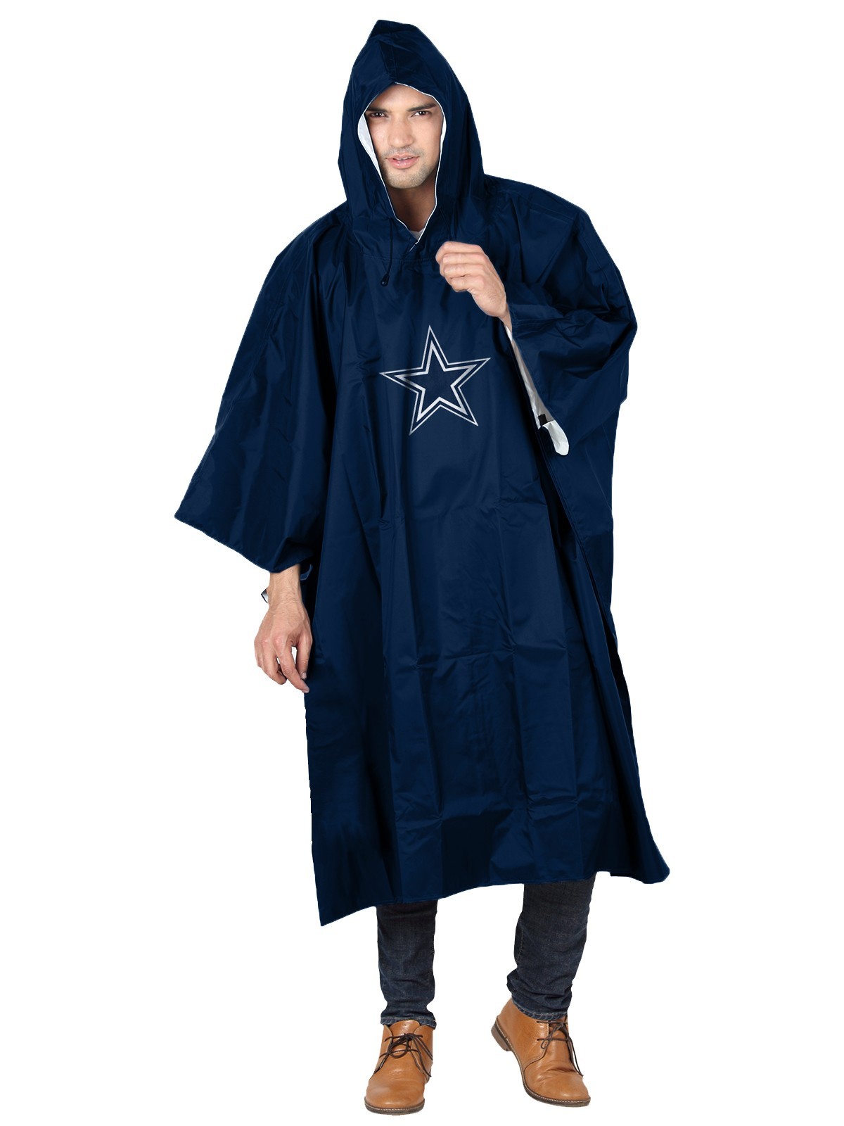 Dallas Cowboys Deluxe Reusable Adult Rain Poncho Raincoat Hooded Pouch NWT NFL