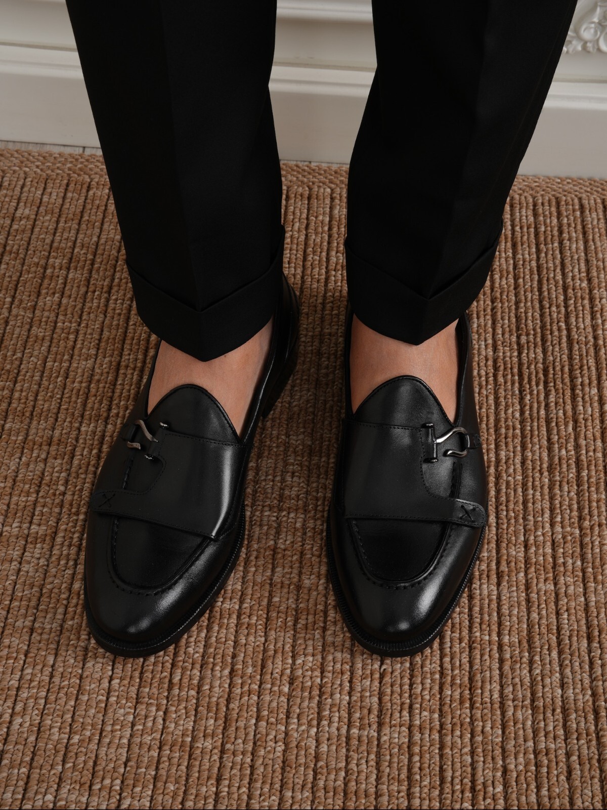 Men's Premium Italian Style Leather Shoes loafers with Silver Buckle - Parez