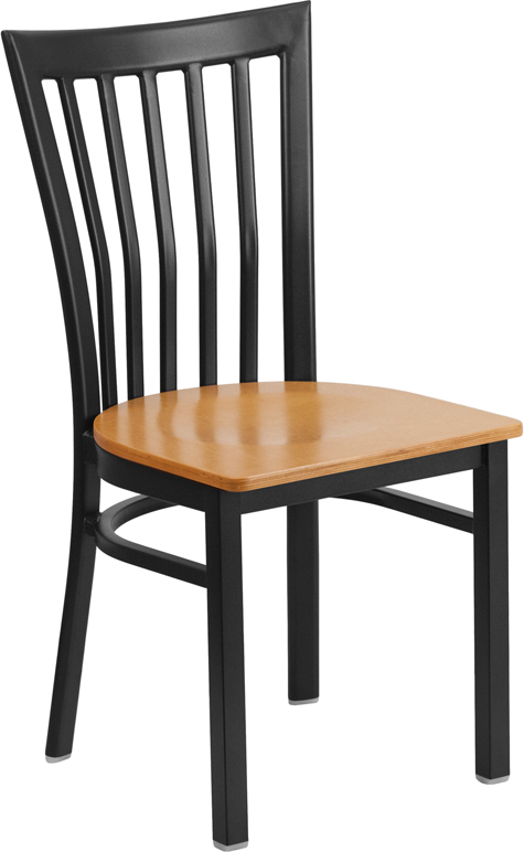 Black School House Metal Restaurant Chair with Natural Wood Seat
