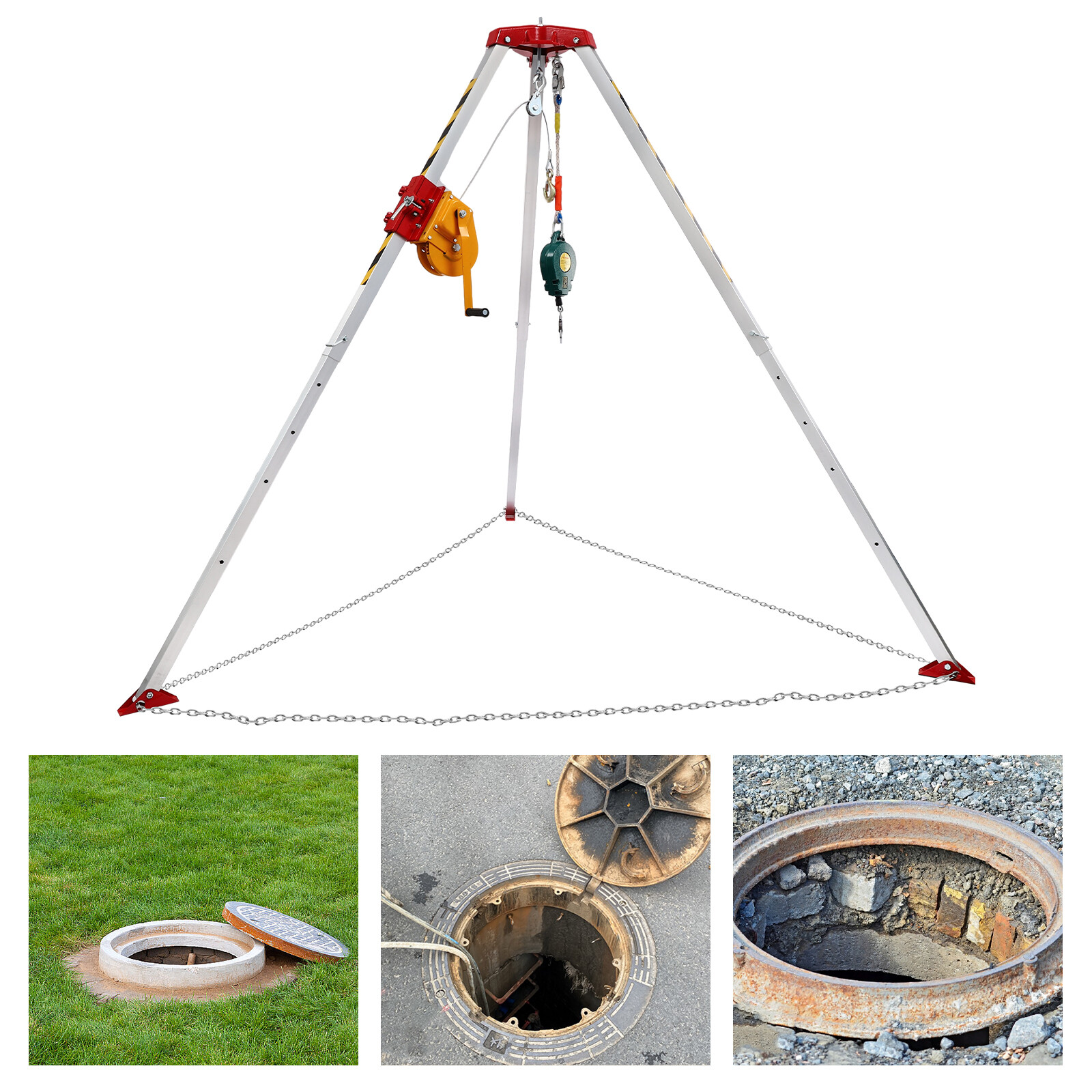 Manual Confined Space Tripod Adjustable 5.2-8ft Legs Rescue Tripod 1800lb Winch