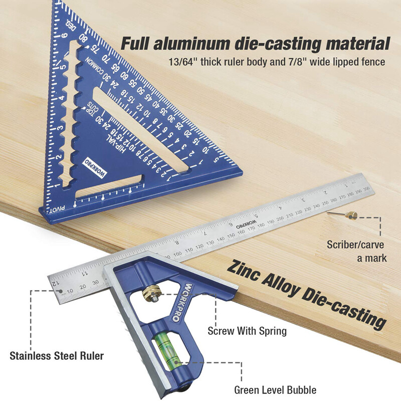 WORKPRO Rafter Square Combination Square Tool Set Rafter Square Layout Tool NEW