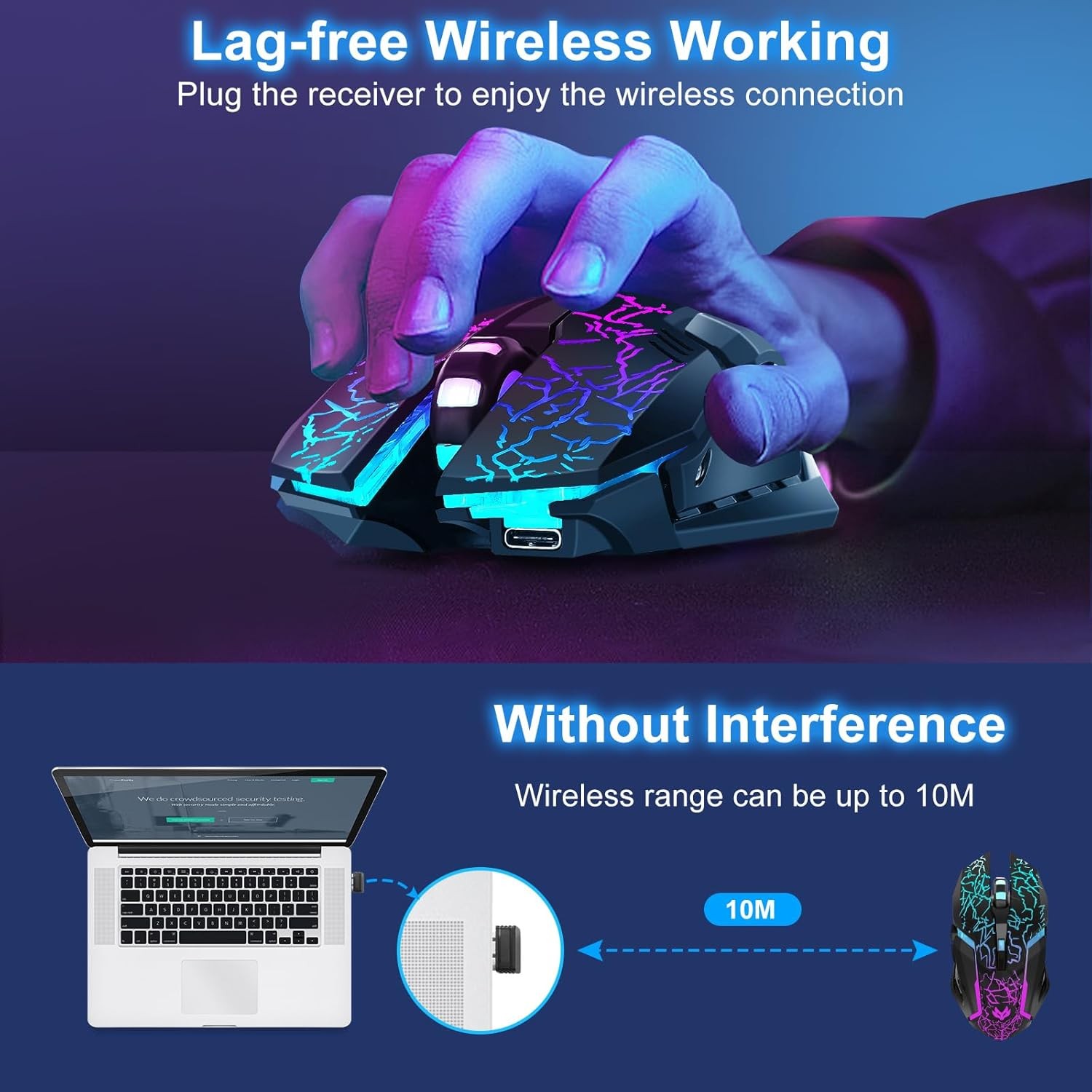 Wireless Gaming Mouse Silent RGB Rechargeable LED Optical USB Mouse