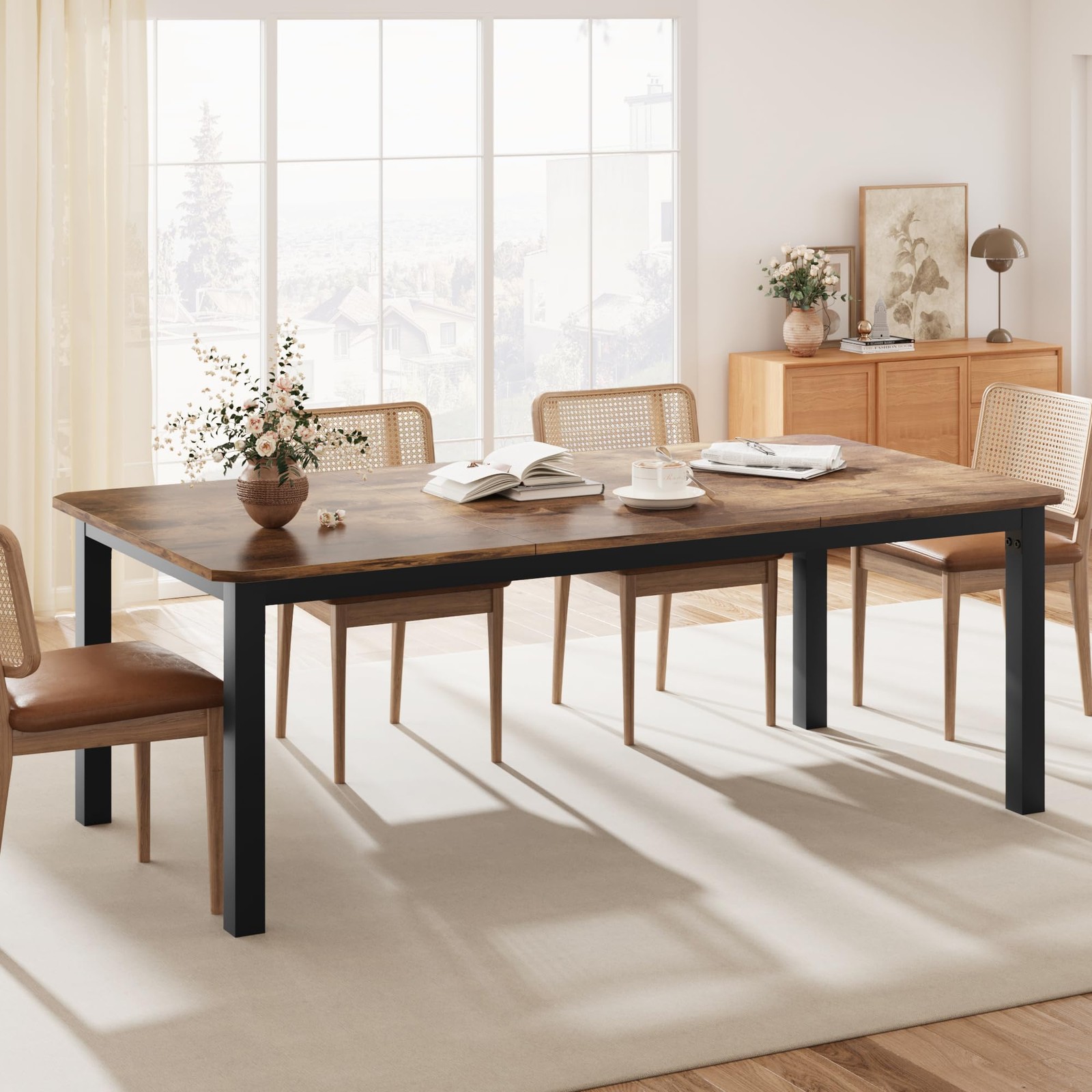Rectangular Dining Table for 6-8 People, 78.7 inch Kitchen Table for Living Room