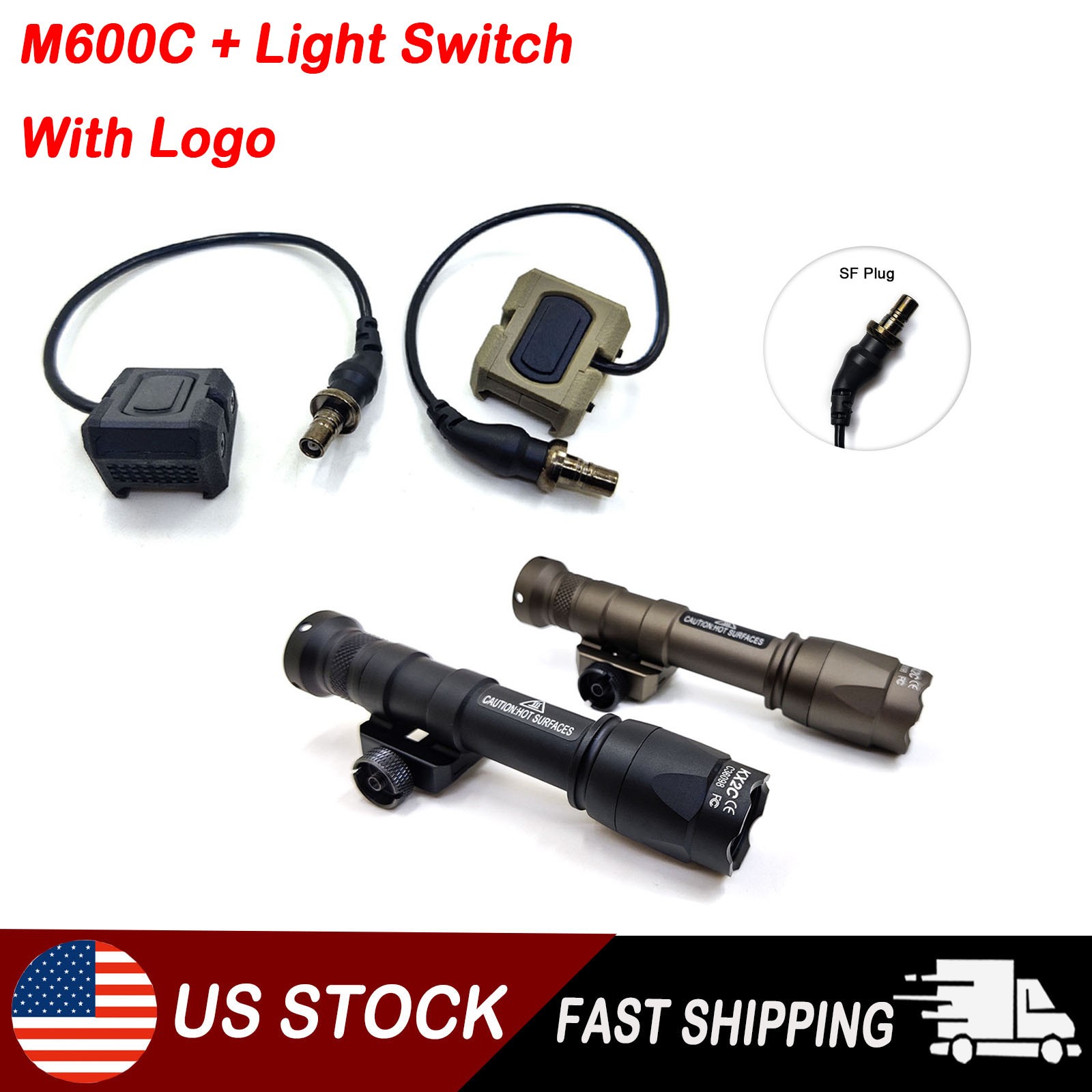 US Tactical M600C LED White Hunting Weapon Light Torch+ Hot Button Light Switch