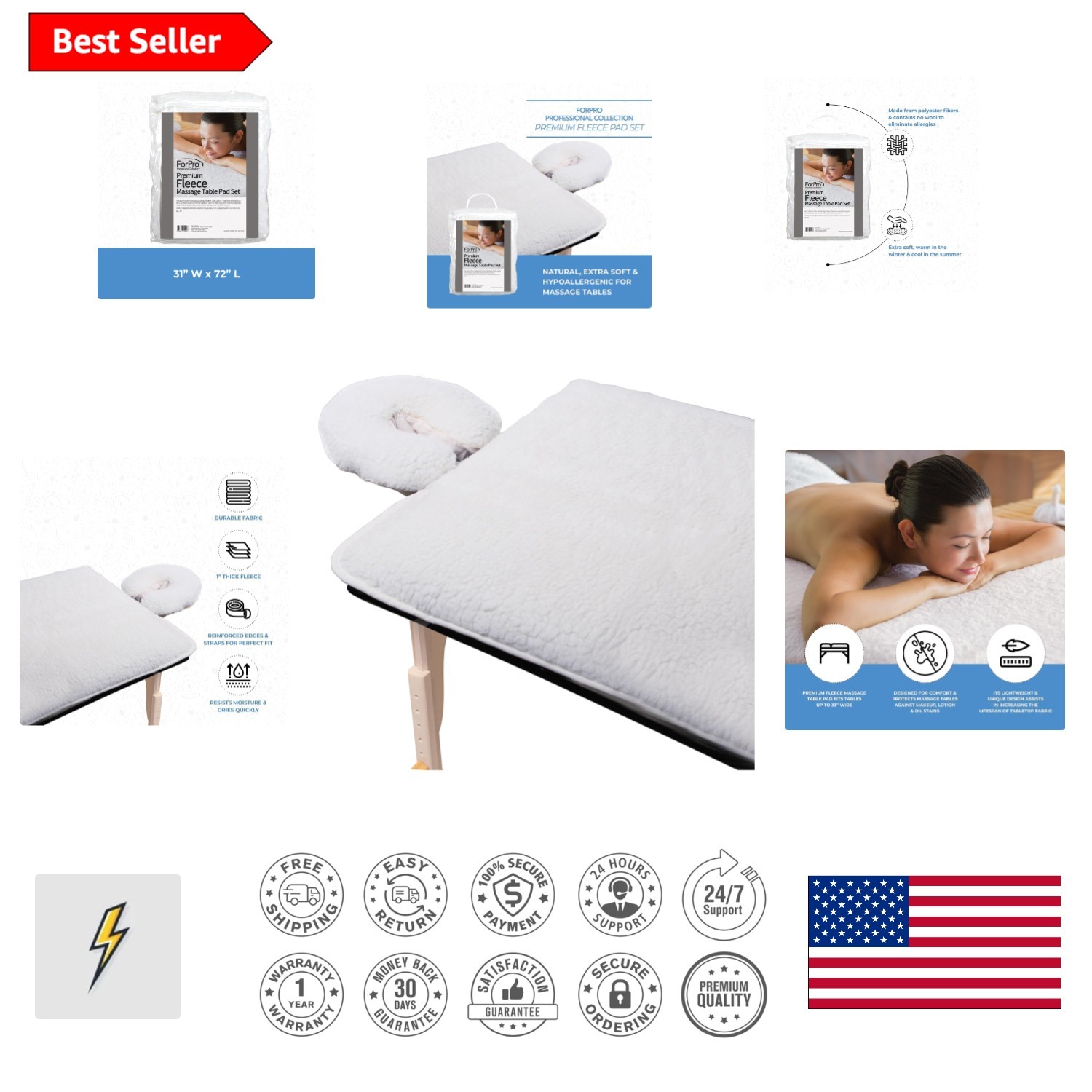 Soft & Durable Fleece Massage Pad with Face Rest Cover - Universal Fit, 31"x72"