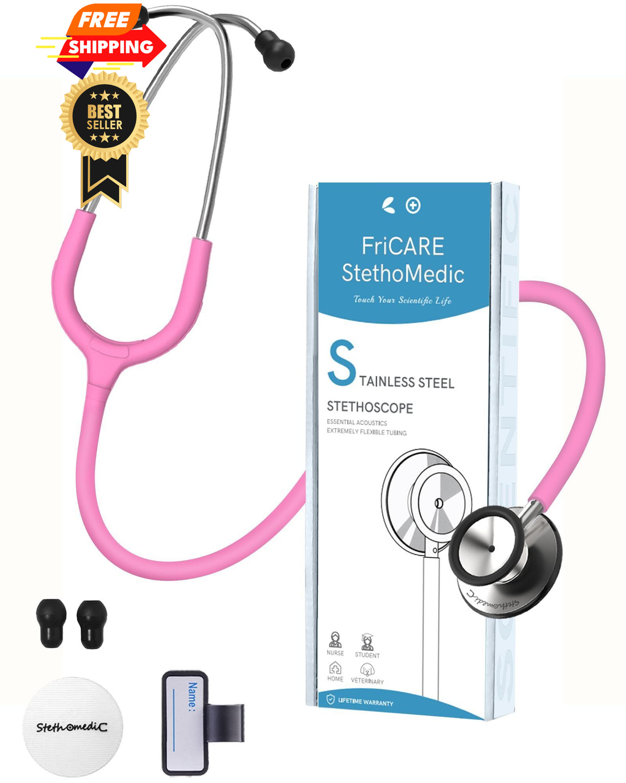 FriCARE Dual Head Stethoscope - Stethoscopes for Nurses, Smooth Hot Pink Tube