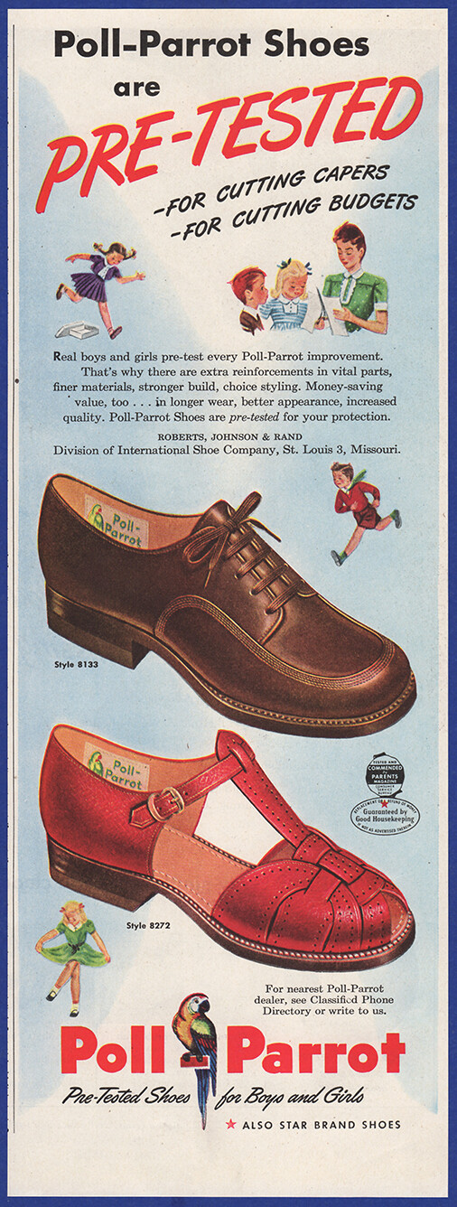 Vintage 1947 POLL-PARROT Shoes Children's Fashion Ephemera 1940's Print Ad