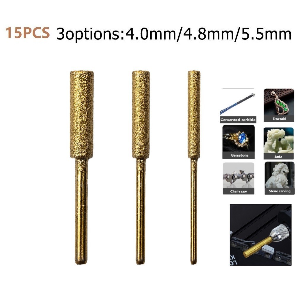 Diamond-Chainsaw Sharpener Burr 4/4.8/5.5mm Grinder Chain Saw Drill,Sharpener*15