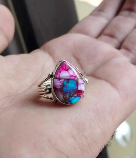 Pink Turquoise Handmade 925 Sterling Silver Handmade Birthday Ring All Size R353