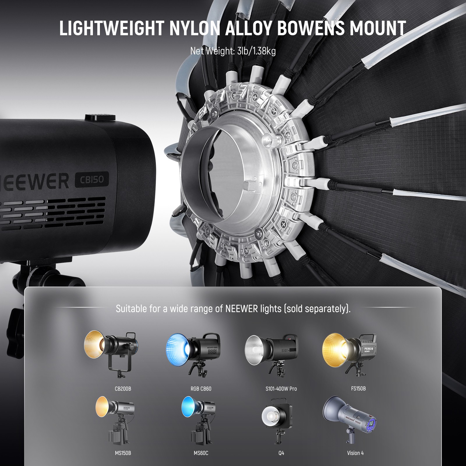 NEEWER NS120PD 47" Parabolic Softbox - Bowens Mount w/ Grid & Diffuser