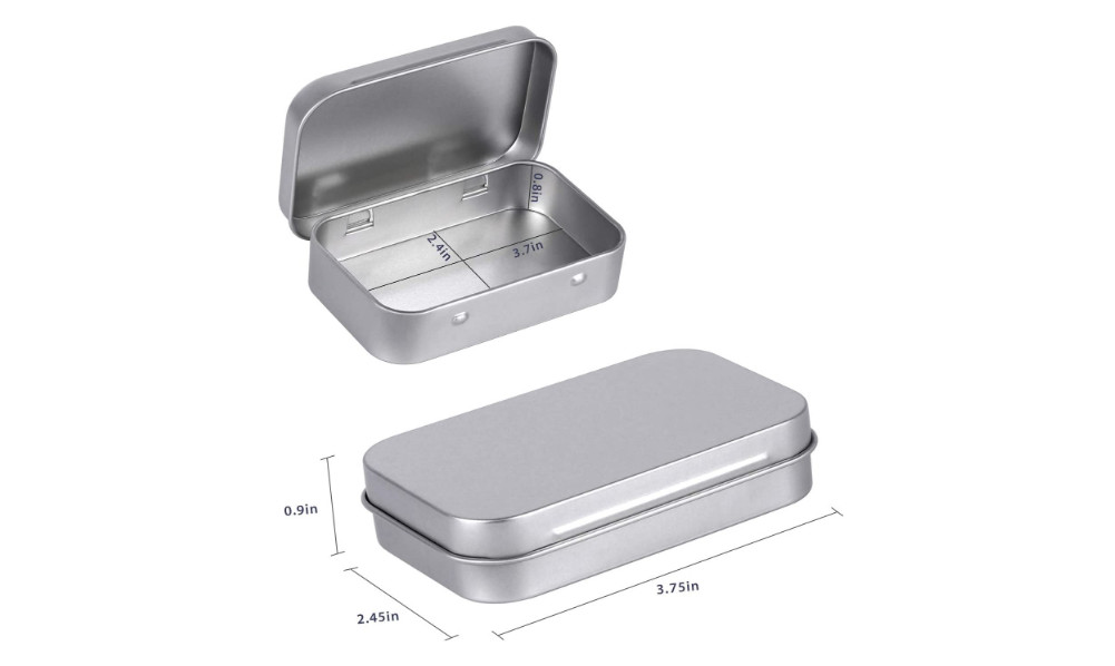 40 Piece Metal Rectangular Empty Hinged Tin Box Containers Mini Portable Silver