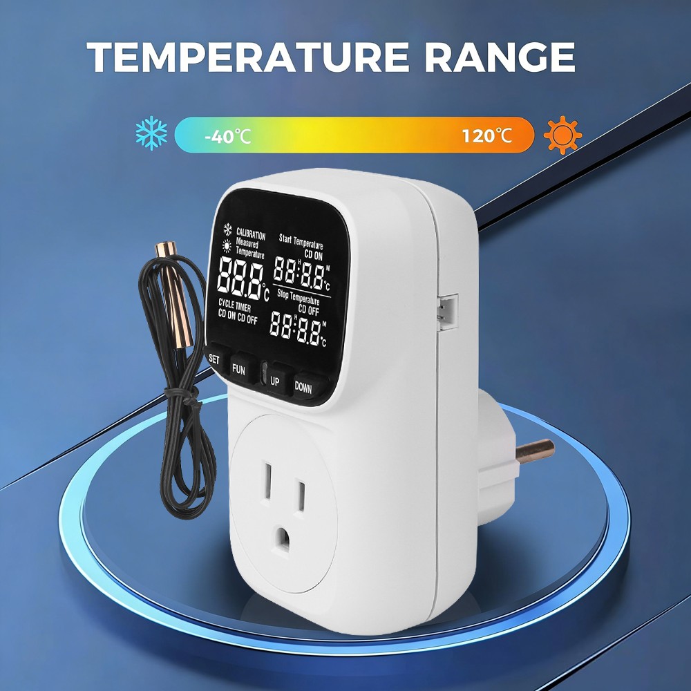 Digital Thermostat Outlet Plug Temperature Controller Heating Cooling with Probe