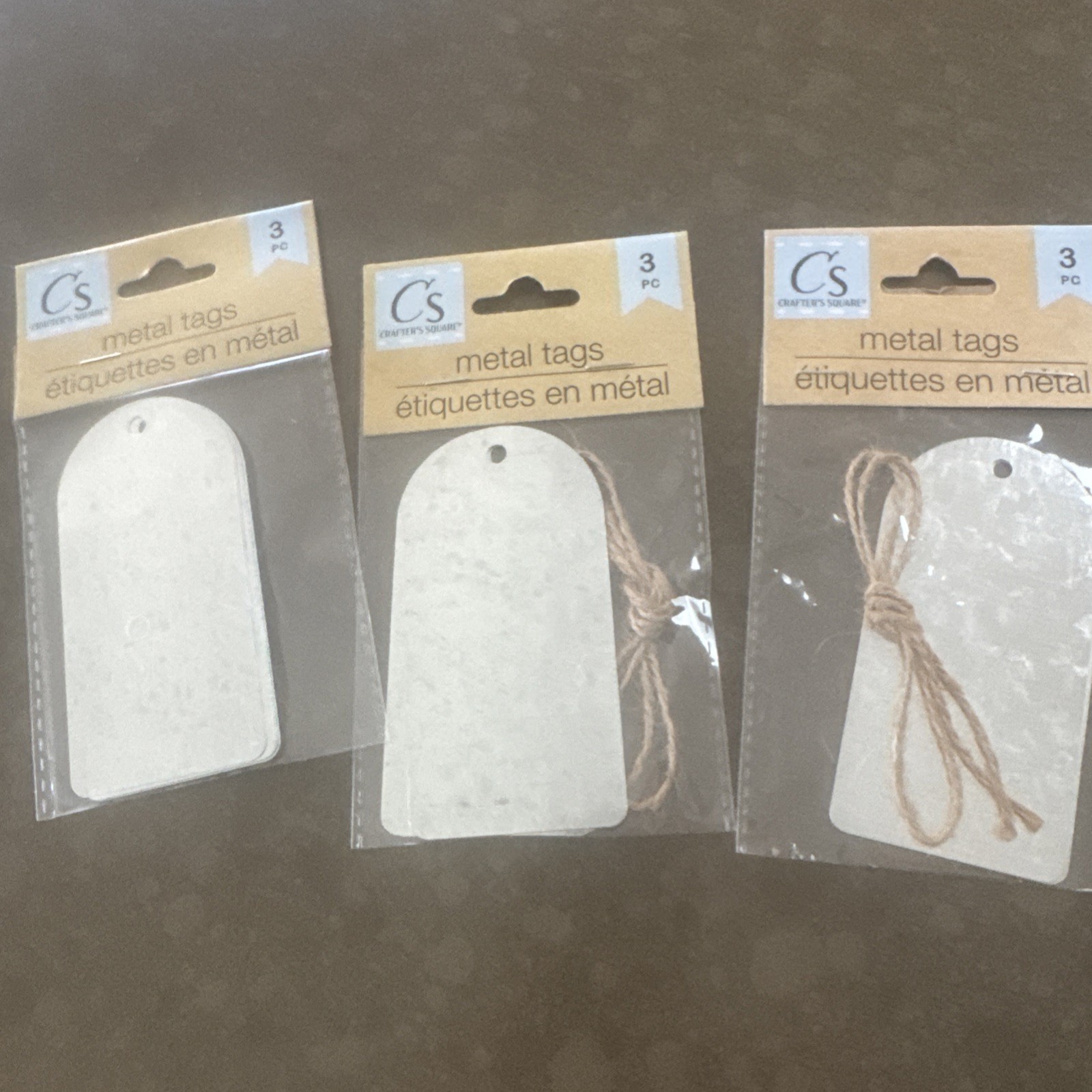 Lot of 9 GALVANIZED 2x4" METAL TAGS w/Jute Crafter's Square gift NEW NWT