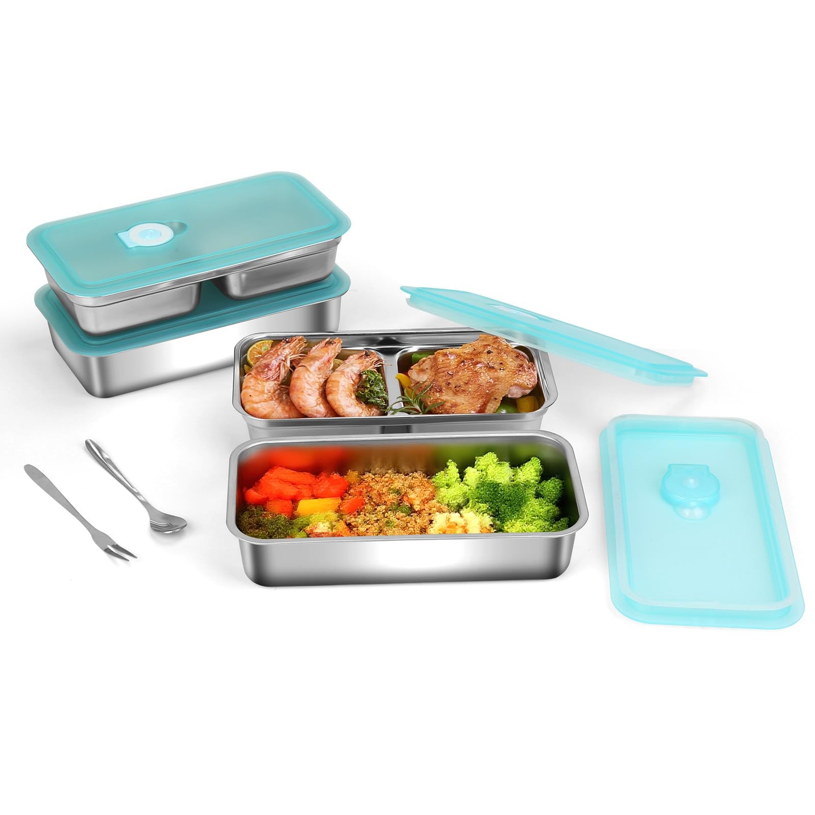OFFKITSLY 4 Pack Grab and Go Snack Containers,Stainless Steel Small, Blue