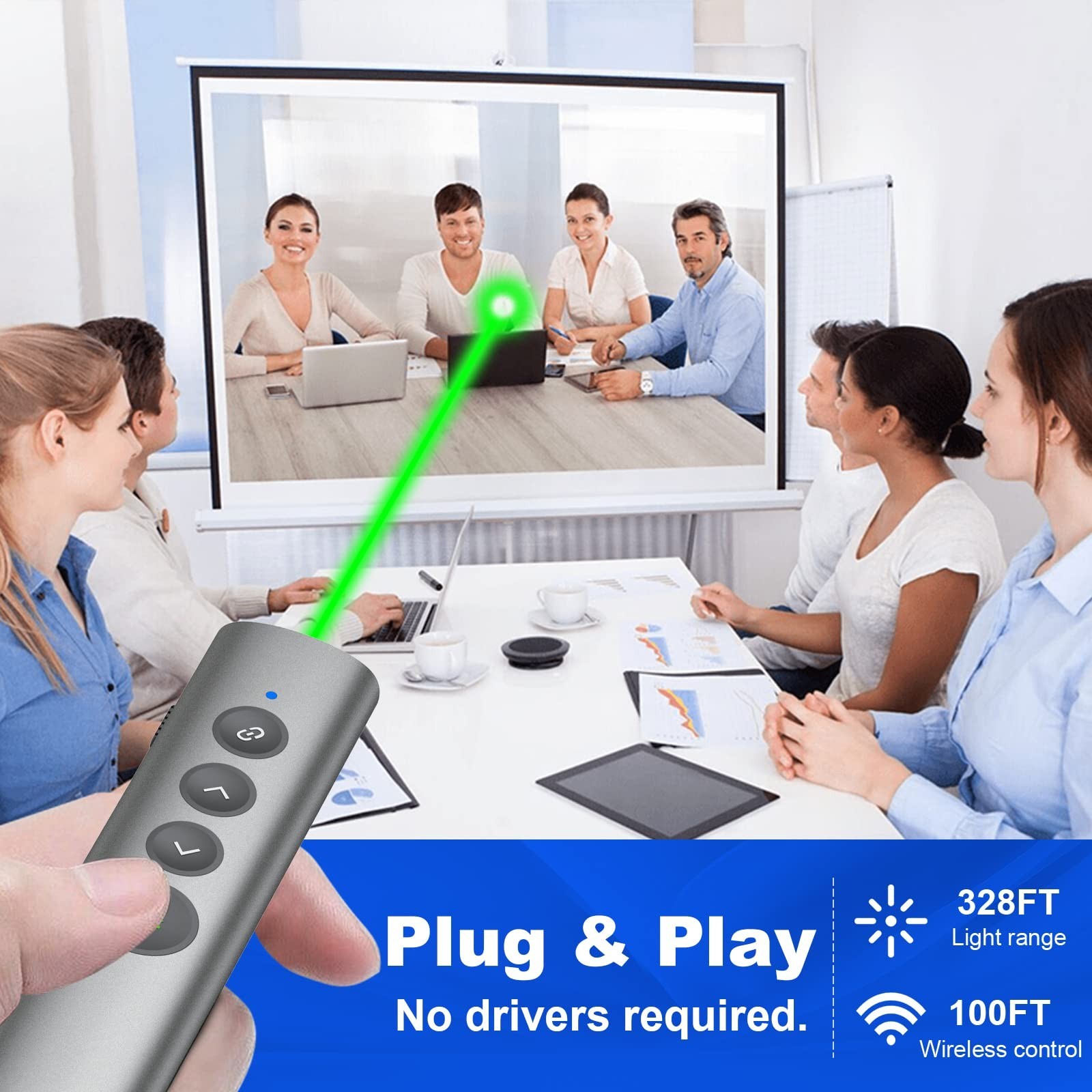Rechargeable Green Laser Pointer Clicker for PowerPoint & Google Slides, USB-C W