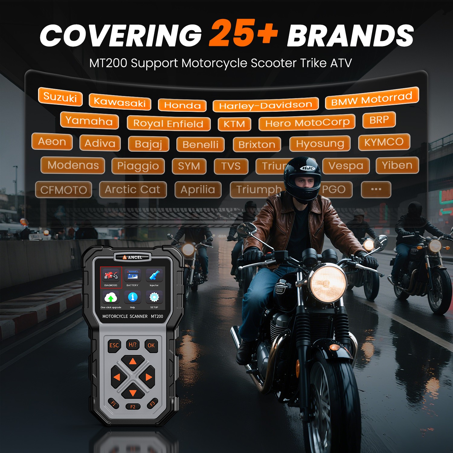 ANCEL MT200 OBD2 Motorcycle Scanner Full System Diagnostic Tool for Yamaha BMW
