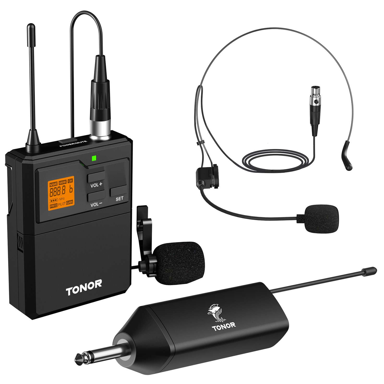 TONOR UHF Wireless Microphone System with Headset Lavalier Lapel Mic